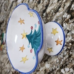 Vietri (Italy) Christmas Tree Compote Dish, Part Of The Natale Collection